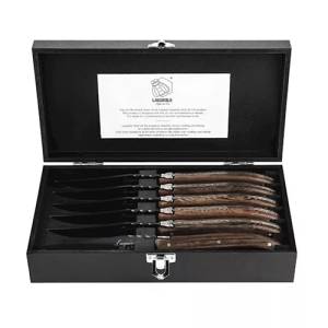 STEAK KNIVES LUXURY LINE WENGÉ STAINLESS STEEL SET OF 6 PIECES LAGUIOLE STYLE DE VIE