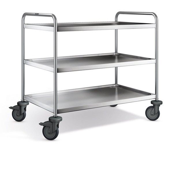 Chariot de service SW 10X6-3, dimensions : 110 x 70 x 95 cm, acier inoxydable, 3 plateaux, dimensions : 100 x 60 cm, 4 roulettes (dont 2 avec freins) B.PRO