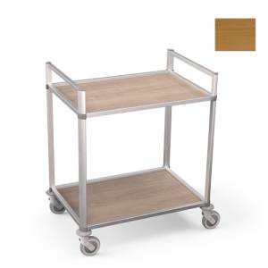 SERVIERWAGEN MICHIGAN 2 BÖDEN ABM. 92,5 x 65,5 cm. HG . 105CM. 4 Lenkräder, 2 mit Bremslicht, Eiche