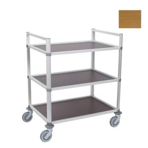 SERVIERWAGEN MICHIGAN 3 REGALE ABM. 92,5 x 65,5 cm. HG . 105CM. 4 Lenkräder, 2 mit Bremslicht, Eiche