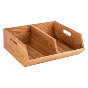 Bestekbak 2 vaks afm. 35x31cm. HG. 12,5cm. eikenhout