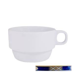 COFFEE CUP SKANDIC CONTENT. 16CL. COLOR WHITE W/DECOR EGYPTO BLUE NOVA