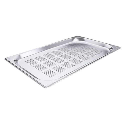 Gastronormbak 1/1-20mm. diep geperforeerd z/grepen rvs 18/10