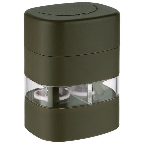 MOULIN À POIVRE ET À SEL 2 EN 1 DIM. 6X5CM. HG T. 8CM. PLASTIQUE VERT