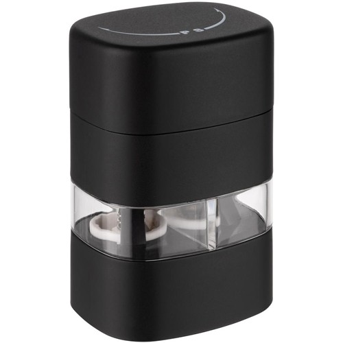 MOULIN À POIVRE ET À SEL 2 EN 1 DIM. 6X5CM. HG T. 8CM. PLASTIQUE NOIR