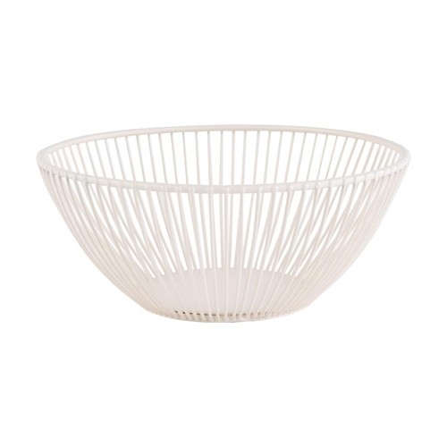 Draadmand diam. 20cm. hgt. 8cm. wit metaal Svart