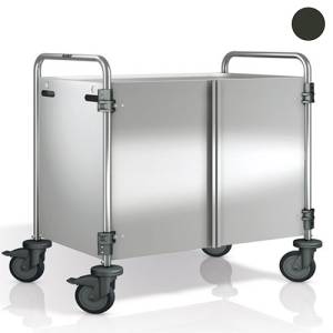 SW 10X6-2 Servierwagen, Abmessungen 110 x 70 x 95 cm, Edelstahl, 2 Tische, Abmessungen 100 x 60 cm, Seitenwände und Türen in Pantone RAL 9011, 4 Rollen (2 mit Bremse) <span translate="no"><span translate="no"><span translate="no">B.PRO</span></span></span>