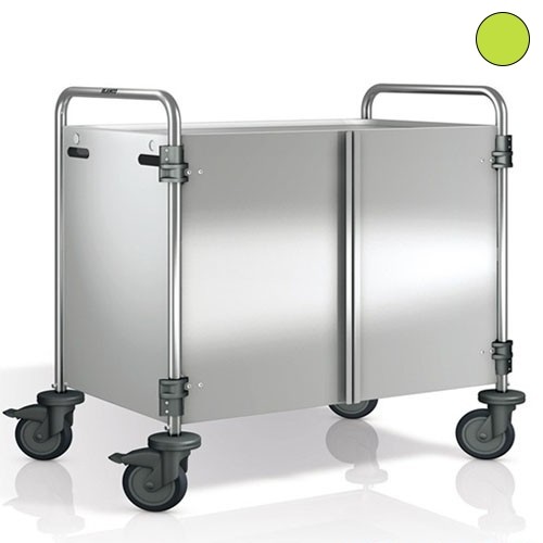 SW 10X6-2 SERVING TROLLEY DIMENSIONS 110X70X95CM STAINLESS STEEL 2 TABLES DIMENSIONS 100X60CM SIDE PANELS AND DOORS IN PANTONE RAL382C 4 CASTERS (2/BRAKE) B.PRO