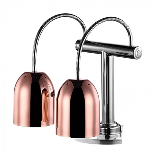 WÄRMELEUCHTE AUF SOCKEL 2-TEILIG ABM. 46X48,6CM. HG T. 65CM. 230V/250W KUPFER EDELSTAHL CATERCHEF