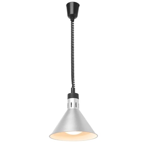 WÄRMLAMPE EINSTELLBAR DURCHM. 27,5 cm. HG T. 70-150CM. 230V/250W SILBER ALUMINIUM HENDI