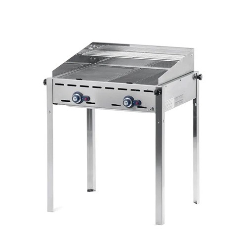 GRILL GREEN FIRE MIT 2 BRENNERN MIT BACKPLATTE UND GITTER AUS EDELSTAHL ABM. 740X615X825MM. HENDI