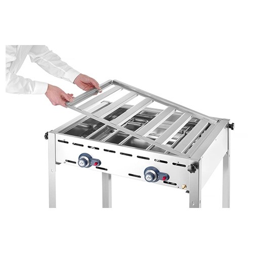 GRILL GREEN FIRE MIT 2 BRENNERN MIT BACKPLATTE UND GITTER AUS EDELSTAHL ABM. 740X615X825MM. HENDI