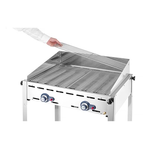 GRILL GREEN FIRE MIT 2 BRENNERN MIT BACKPLATTE UND GITTER AUS EDELSTAHL ABM. 740X615X825MM. HENDI