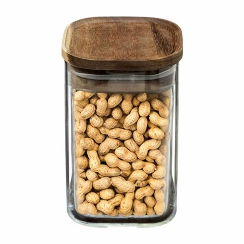 POT DE STOCKAGE SUITE. 1000ML. VERRE AVEC COUVERCLE EN BOIS D'ACACIA