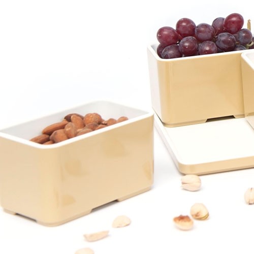 Bakje halfhoog afm. 10,5x7x6,3cm. kleur champagne melamine CUBE