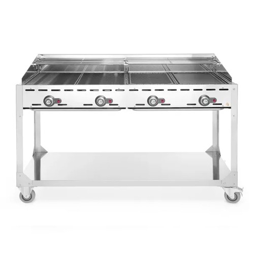 GREEN FIRE MIT 4 BRENNERN AUF EINEM MOBILEN SOCKEL GN 1/1 EDELSTAHL HENDI