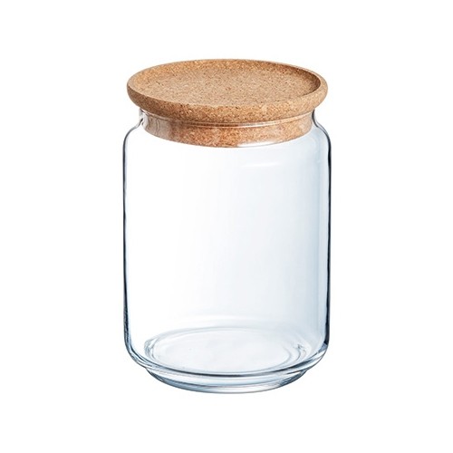 GLAZEN VOORRAADPOT MET KURK INH. 2L. AFM. 16,6X16,6CM. HG. 17,7CM.