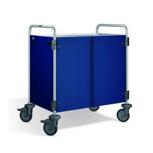 Servierwagen aus Edelstahl SW 8X5-3, Seitenwände und Türen in Seeblau, Abmessungen 93x60x95cm. W.R.O.