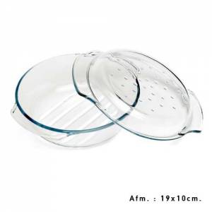 PLAT A FOUR ROND AVEC COUVERCLE CONT. 1.7LTR. DIAM.19CM. HAUTEUR COMPRISE COUVERCLE 10CM.