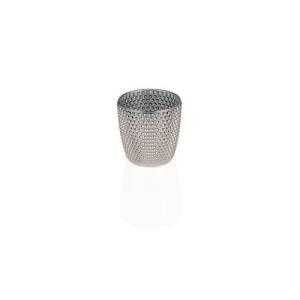 Porte-bougie chauffe-plat, diamètre 9 cm, hauteur 9 cm. Verre conique métallique à picots