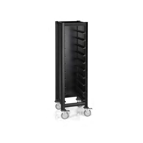 Regaalwagen voor 10 dienbladen afm. 51,5x47,5x165cm. zwart aluminium