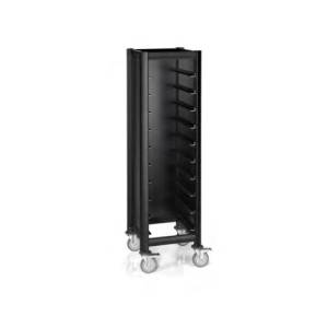 Regaalwagen voor 10 dienbladen afm. 51,5x47,5x165cm. zwart aluminium