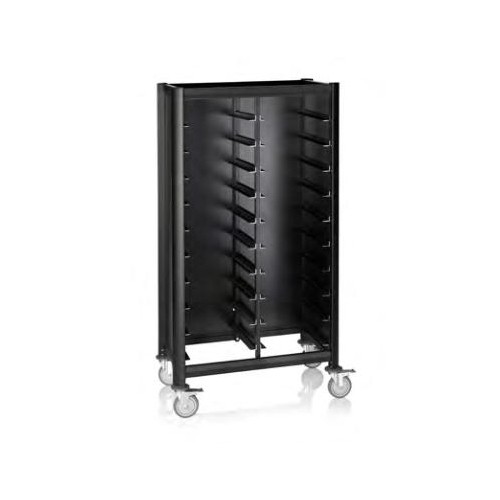 Regaalwagen voor 20 dienbladen afm. 51,5x86x165cm. zwart aluminium