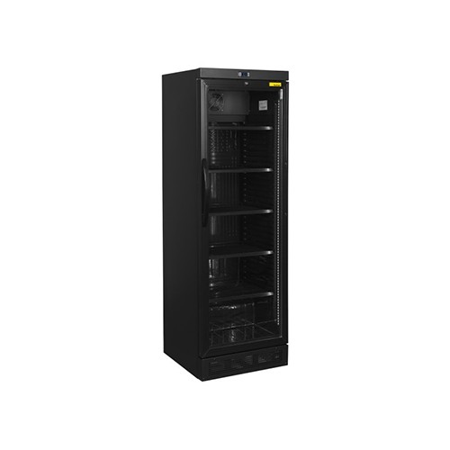 Koelkast met glazen deur KU 385 G II afm. 595x640x1840mm. 230v/3700w zwart Nordcap