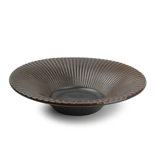 Bord diep diam. 20,5x5cm. gestreept zilver Brass F2D