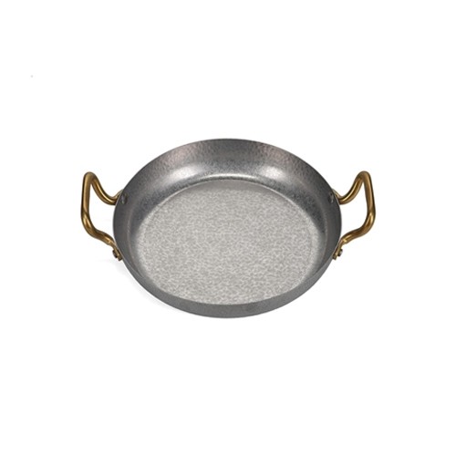 Serving dish diam. 24cm. hgt. 5cm. with gold handle hammered antique silver Serve BonBistro