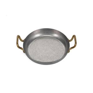 Serving dish diam. 24cm. hgt. 5cm. with gold handle hammered antique silver Serve BonBistro