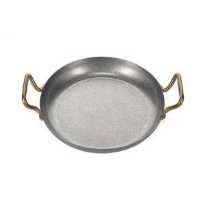 Serving dish diam. 28cm. hgt. 5cm. with gold handle hammered antique silver Serve BonBistro
