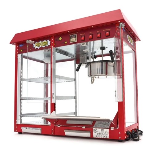 Popcorn Machine met warmhoudvitrine afm. 90x42x76cm. 230v/1,7kw Maxima