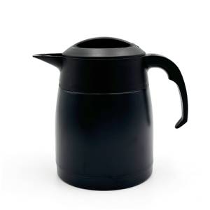 Carafe isotherme Iso EasyClean en cuir, double paroi en acier inoxydable, capacité 1,2 l. Couleur : noir PVD sans impression.