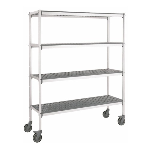 Verrijdbare stelling 4-schappen afm. 140x50cm. HG. 175cm.