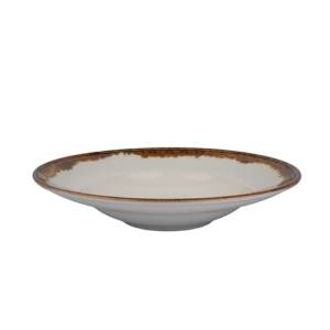 Bord diep diam. 27cm. hgt. 5,65cm. Amber
