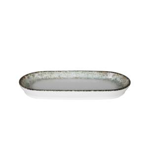 Ovaler Teller, Maße: 21 x 10 x 2,2 cm. Rostgrün.