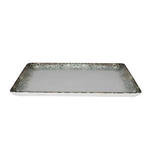 Assiette rectangulaire, dimensions 30 x 22 cm. Vert rouille