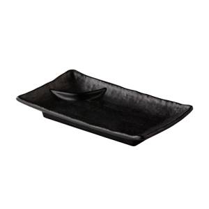 Kleine Schale mit Dip-Ecke (Soja), 21,7 x 13,5 cm, Höhe 2,8 cm. Schwarzer Mais aus Asien.