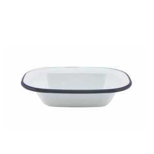 Emaille ovenschaal met blauwe rand afm. 16x12cm. hgt. 3,5cm.