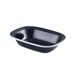Emaille ovenschaal zwart/wit afm. 20x15cm. hgt. 4,5cm.