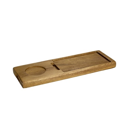 Plank acacia met 3 inlays rechthoekig afm. 27x 8,5cm. hgt. 2cm.