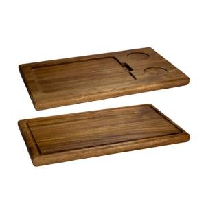 Plank acacia met 2 inlays rechthoekig afm. 39x20cm. hgt. 2cm.