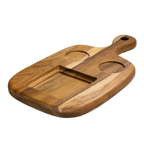 Plank acacia BBQ M met 2 inlays en handvat afm. 36x20cm. hgt. 2cm.