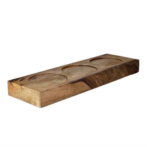 Buffet houder met 3 uitsparing  afm. 40x13 hgt. 4cm. mangohout