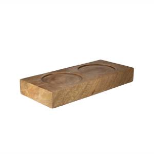 Support Buffet à 2 niches, dimensions 29x13 cm, hauteur 4 cm. Bois de manguier.