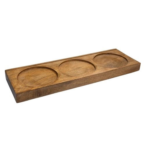 Buffethouder met 3 uitsparingen voor serveerpot afm. 51x17 hgt. 3,5cm. Mangohout
