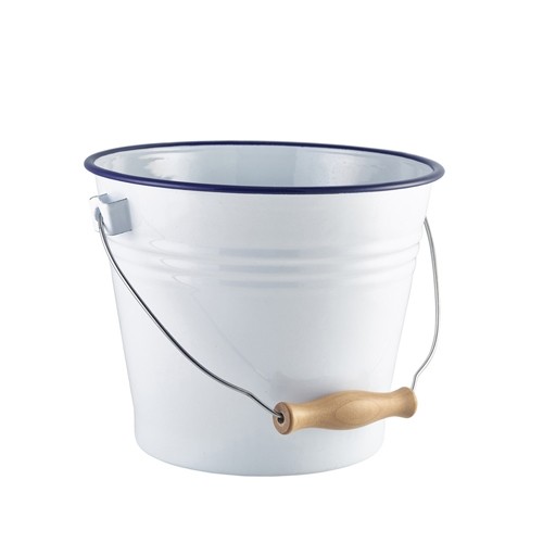 Emaille buffetemmer m/houten handvat diam. 22cm. hgt. 18,6cm. inh. 5000 ml