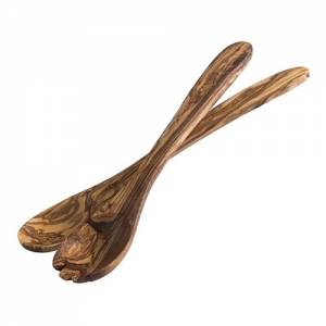Saladebestek lepel en vork 30,5cm. olijven hout