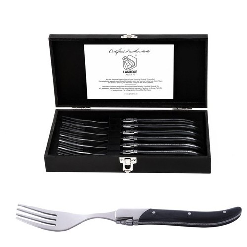 FOURCHETTES A STEAK LUXURY LINE INOX NOIR EBENE SET DE 6 PIECES LAGUIOLE STYLE DE VIE